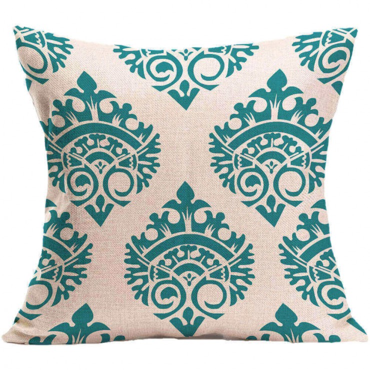 Turquoise And Cream Scroll Damask Pattern Decorative Throw