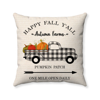 Red Vintage Pumpkin Pick Up Truck Pillow Cover - Fall / Autumn Pillow