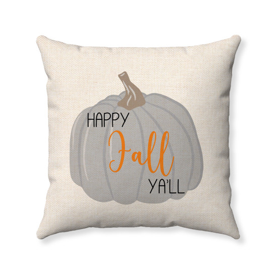 Happy Fall Ya'll Pillow on Wheat Polyester Linen - Farmhouse Inspired