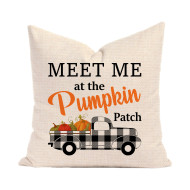 Farmhouse Style - Meet Me at the Pumpkin Patch - Plaid Accented Truck - Decorative Throw Pillow Cover