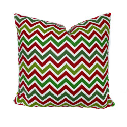 Handmade Christmas Pillow Cover - Cotton Twill - Red and Green Chevron Striped - Double-Sided - 18x18 Inch - Decorative Throw Pillow Cover