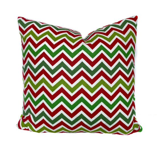 Handmade Christmas Pillow Cover - Cotton Twill - Red and Green Chevron Striped - Double-Sided - 18x18 Inch - Decorative Throw Pillow Cover