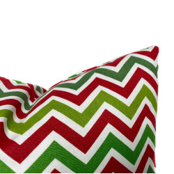 Handmade Christmas Pillow Cover - Cotton Twill - Red and Green Chevron Striped - Double-Sided - 18x18 Inch - Decorative Throw Pillow Cover