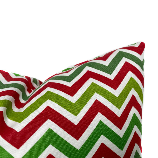 Handmade Christmas Pillow Cover - Cotton Twill - Red and Green Chevron Striped - Double-Sided - 18x18 Inch - Decorative Throw Pillow Cover