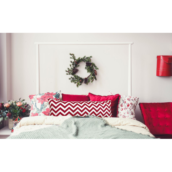 Handmade Christmas Pillow Cover - Cotton Twill - Red and White Chevron Striped - Double-Sided - Many Sizes - Decorative Throw Pillow Cover