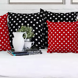 Handmade Polka-Dotted Pillow Cover - Cotton - Bright Red and White Polka-Dots - Double-Sided - Many Sizes - Decorative Throw Pillow Cover