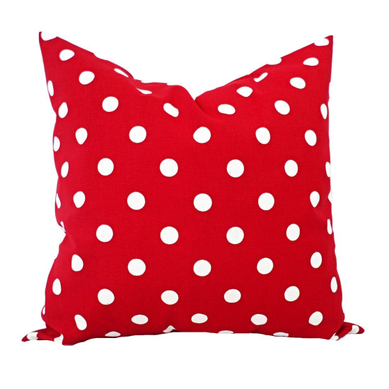 Handmade Polka-Dotted Pillow Cover - Cotton - Bright Red and White Polka-Dots - Double-Sided - Many Sizes - Decorative Throw Pillow Cover