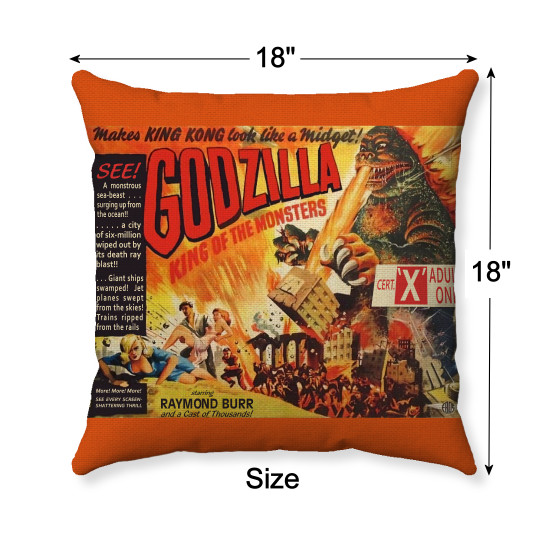 Godzilla Handmade 18 Inch Pillow Cover - 1956 UK Godzilla King of the Monsters - Decorative Throw Pillow