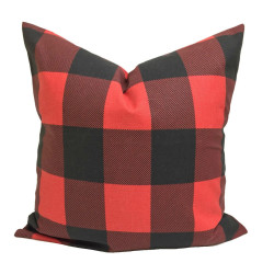 Lumberjack Plaid - Black and Red Buffalo Check PlaId - Handmade To Order - Cotton Twill - Decorative Throw Pillow Cover - Many Sizes