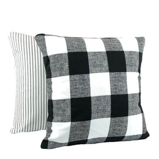 Buffalo Check Plaid - Black and White - Handmade To Order - Cotton Twill - Decorative Throw Pillow Cover - Many Sizes