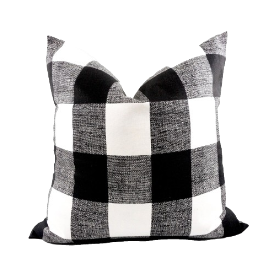 Buffalo Check Plaid - Black and White - Handmade To Order - Cotton Twill - Decorative Throw Pillow Cover - Many Sizes