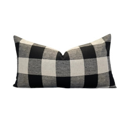 Buffalo Check Plaid - Black and Natural - Handmade To Order - Cotton Twill - Decorative Throw Pillow Cover - Many Sizes