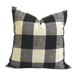 Buffalo Check Plaid - Black and Natural - Handmade To Order - Cotton Twill - Decorative Throw Pillow Cover - Many Sizes