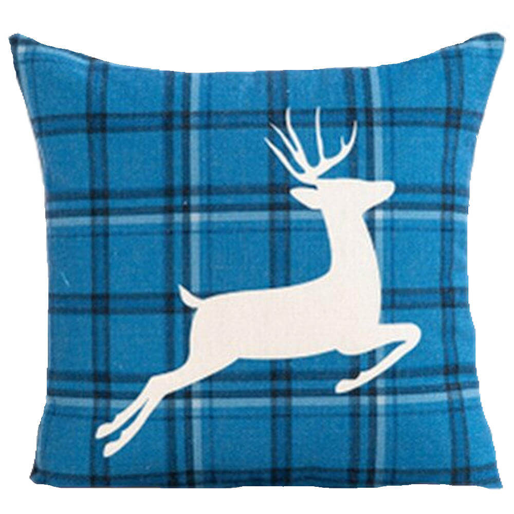 Blue Plaid Reindeer Decorative Throw Pillow Pillow Frenzy